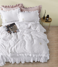 HKM-260115 Washed Cotton Ruffle Bedding Set – 4-Piece Duvet Cover, Sheet & Pillowcases