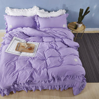 HKM-260115 Washed Cotton Ruffle Bedding Set – 4-Piece Duvet Cover, Sheet & Pillowcases