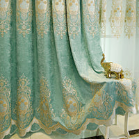 HKM-260499 Green Heart-Shaped Full Blackout Curtains with Semi-Shading Design