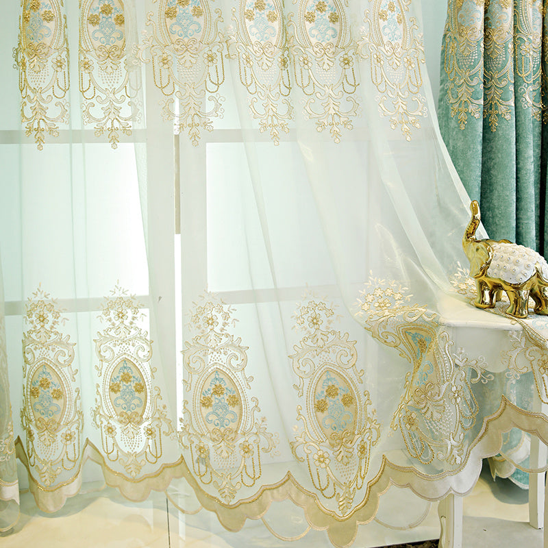 HKM-260499 Green Heart-Shaped Full Blackout Curtains with Semi-Shading Design
