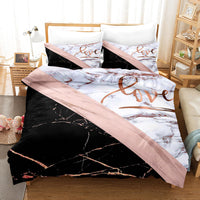 HKM-260563 Art Marble Linen Sheet Sets - Digital Printed, Brushed Chemical Fiber, Multiple Sizes Available
