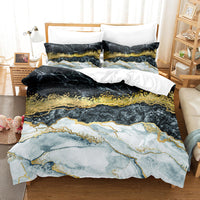 HKM-260563 Art Marble Linen Sheet Sets - Digital Printed, Brushed Chemical Fiber, Multiple Sizes Available