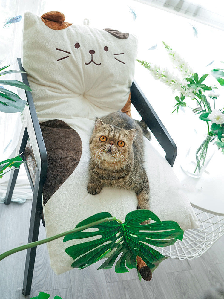 HKM-260755 Thickened Cotton Rocking Chair Cushion in White Cat and Yellow Options