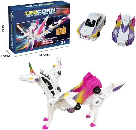 HKM-260755 Unicorn Transforming Car Robot Toy - Impact Deformation Mini Vehicle for Kids