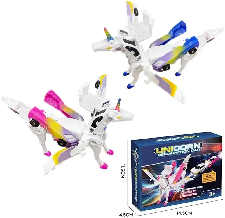HKM-260755 Unicorn Transforming Car Robot Toy - Impact Deformation Mini Vehicle for Kids
