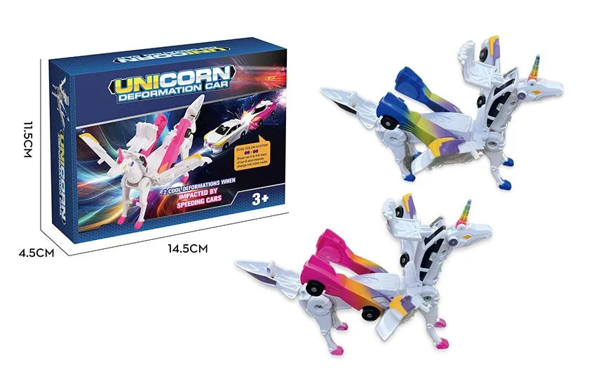 HKM-260755 Unicorn Transforming Car Robot Toy - Impact Deformation Mini Vehicle for Kids