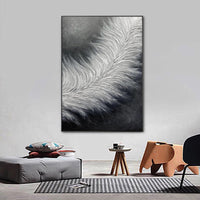 HKM-260883 Hand-Painted Black and White Abstract Feather Oil Painting on Canvas - Modern Thick Texture Art for Home Decor