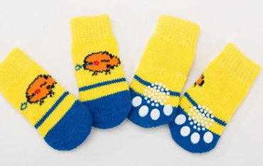 HKM-260947 Cozy Cotton Pet Socks with Paw Print Design – Four-Pack for Indoor Use