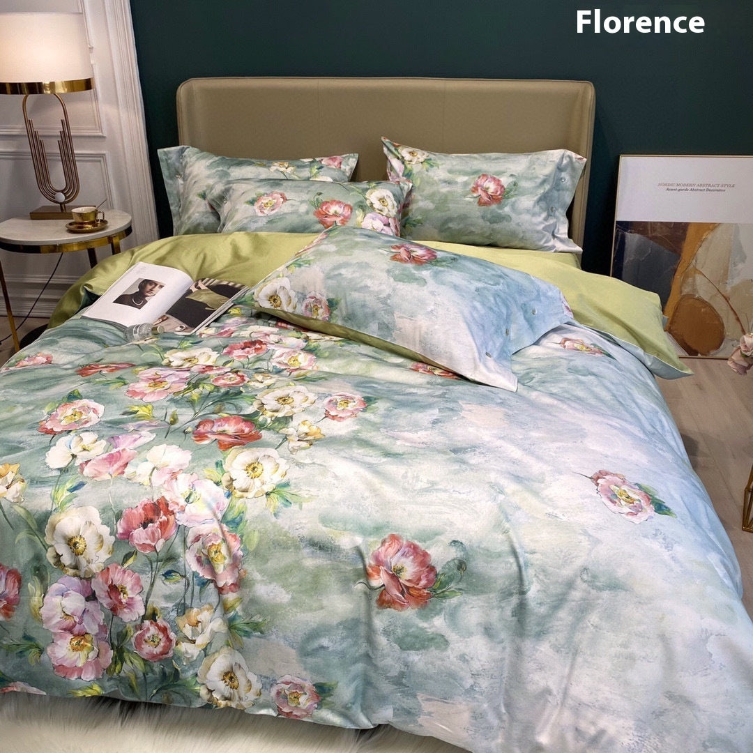 HKM-260947 Floral Digital Printed Quilt Cover Set in Long-Staple Cotton with Pillowcases