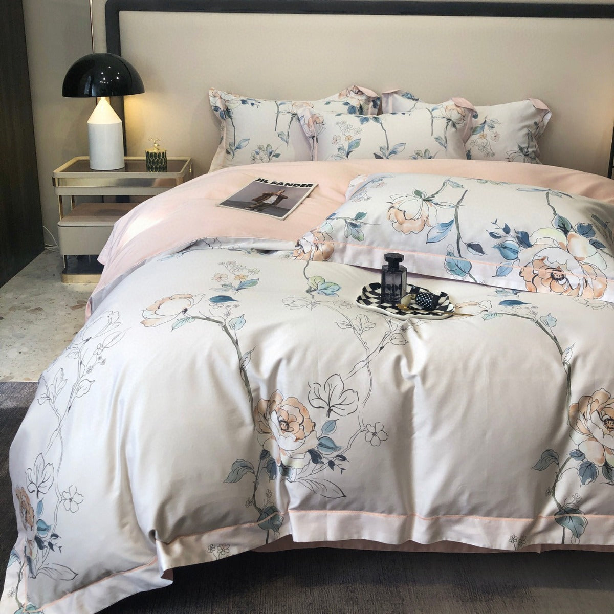 HKM-260947 Floral Digital Printed Quilt Cover Set in Long-Staple Cotton with Pillowcases