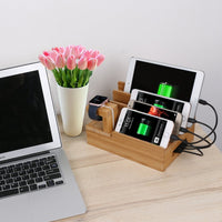 HKM-261011 Wooden Bamboo Mobile Phone and Tablet Charging Stand for iPhone and Universal Devices