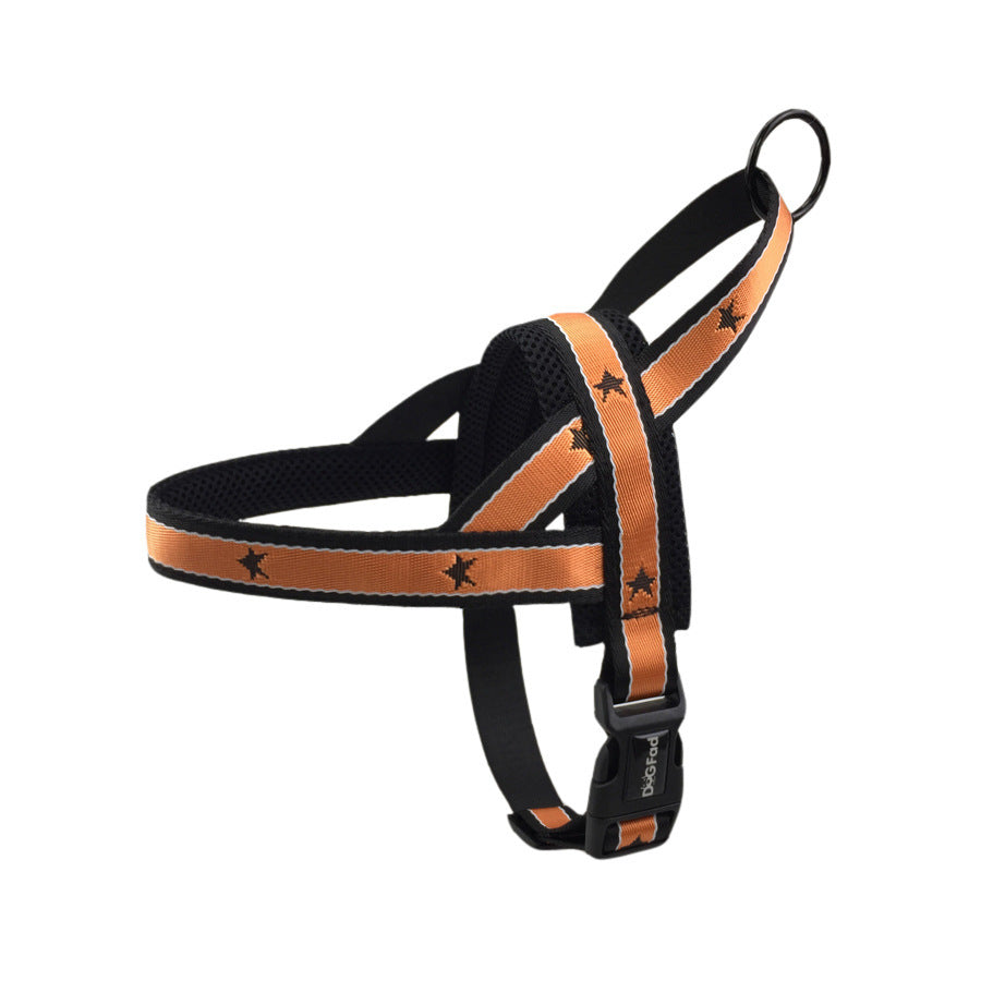 HKM-261139 Adjustable Nylon Pet Chest Harness - Sizes S to XL Available in Red, Yellow, and Orange With 150cm Leash