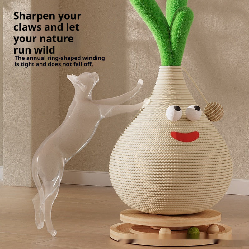HKM-261267 Wear-resistant Small Garlic Bolt Cat Scratch Board in Hemp Rope and Solid Wood