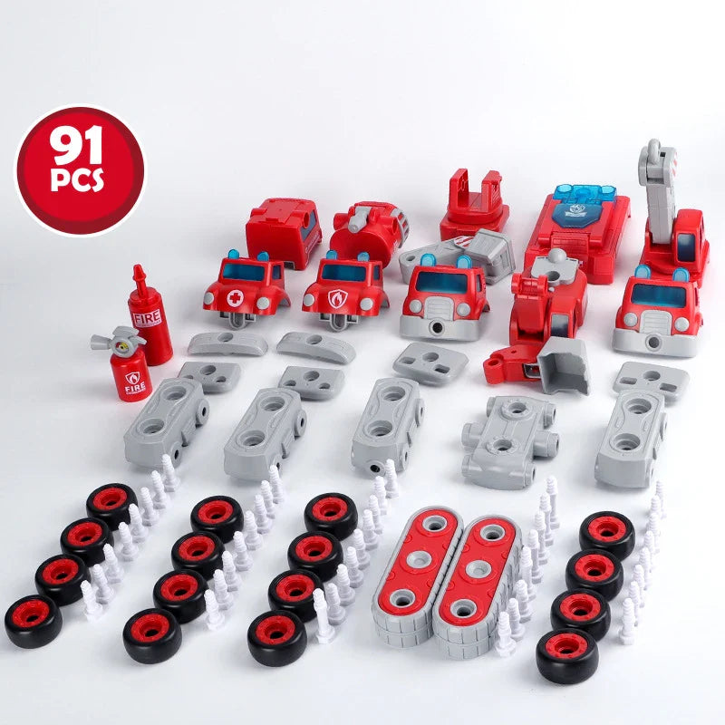 HKM-261523 5-in-1 Fire Truck and Robot Educational Toy Set for STEM Learning and Engineering Skills, Ages 3 and Up