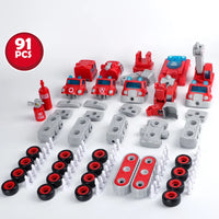 HKM-261523 5-in-1 Fire Truck and Robot Educational Toy Set for STEM Learning and Engineering Skills, Ages 3 and Up