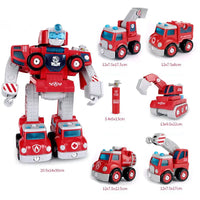 HKM-261523 5-in-1 Fire Truck and Robot Educational Toy Set for STEM Learning and Engineering Skills, Ages 3 and Up
