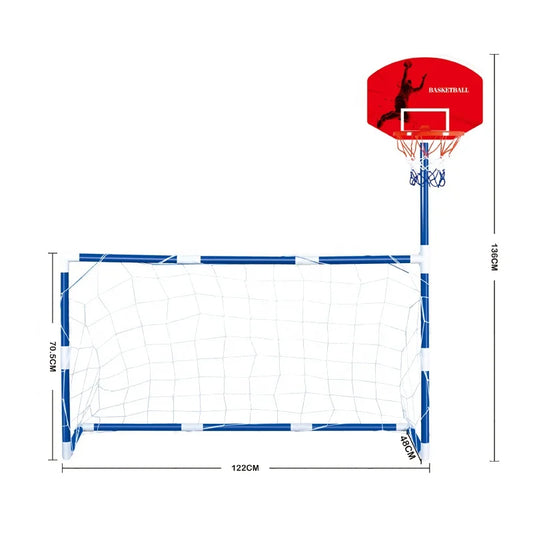 HKM-261587 2 in 1 Sports Set: Football Gate & Basketball Hoop for Indoor/Outdoor Play, Ages 2-7