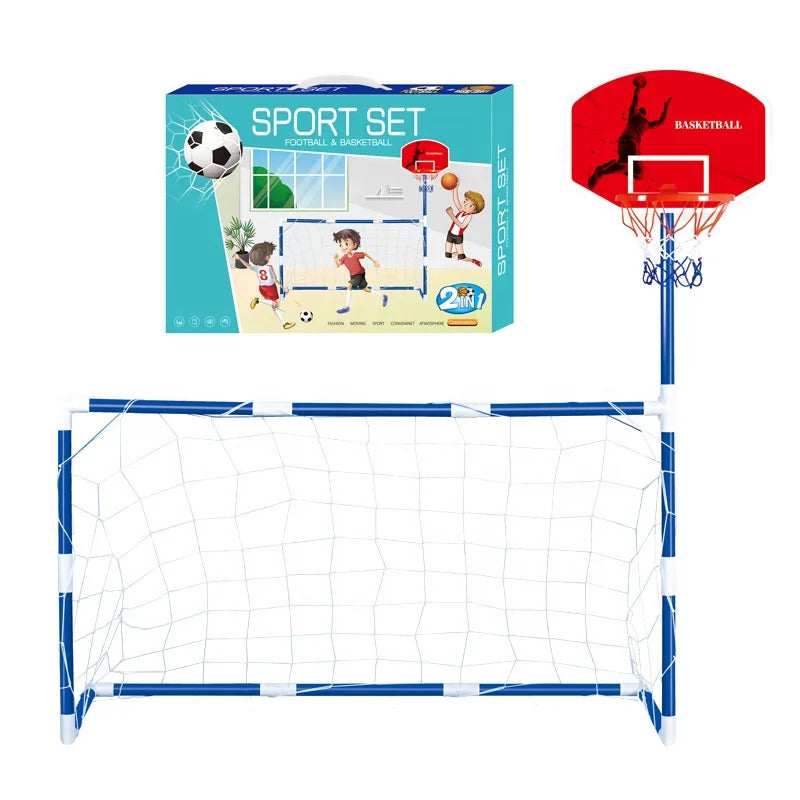 HKM-261587 2 in 1 Sports Set: Football Gate & Basketball Hoop for Indoor/Outdoor Play, Ages 2-7