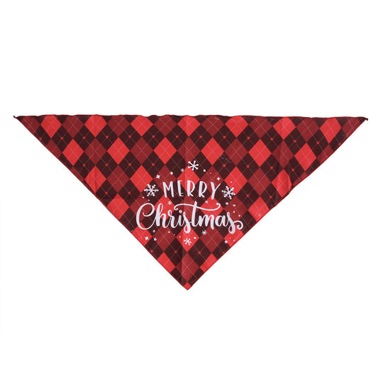 HKM-261651 Festive Pet Christmas Triangular Saliva Towel - Snowman & Plaid Design