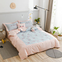 HKM-261715 Korean Cartoon Style Cotton Bedding Set for 1.5m Bed - Pure Cotton, Embroidered Design