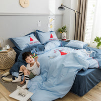HKM-261715 Korean Cartoon Style Cotton Bedding Set for 1.5m Bed - Pure Cotton, Embroidered Design