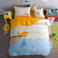 HKM-261715 Korean Cartoon Style Cotton Bedding Set for 1.5m Bed - Pure Cotton, Embroidered Design