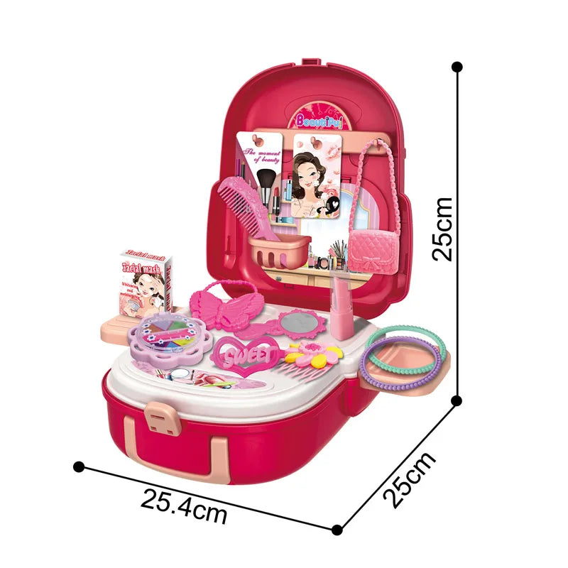 KTX-261779 Beauty Backpack Makeup Dressing Table Toy for Girls, 2-in-1 Pretend Play Set