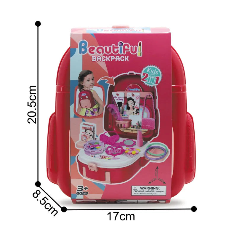 KTX-261779 Beauty Backpack Makeup Dressing Table Toy for Girls, 2-in-1 Pretend Play Set