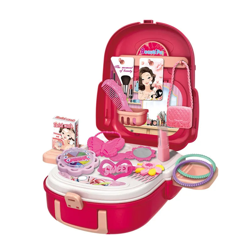 KTX-261779 Beauty Backpack Makeup Dressing Table Toy for Girls, 2-in-1 Pretend Play Set