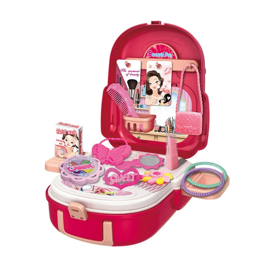 KTX-261779 Beauty Backpack Makeup Dressing Table Toy for Girls, 2-in-1 Pretend Play Set