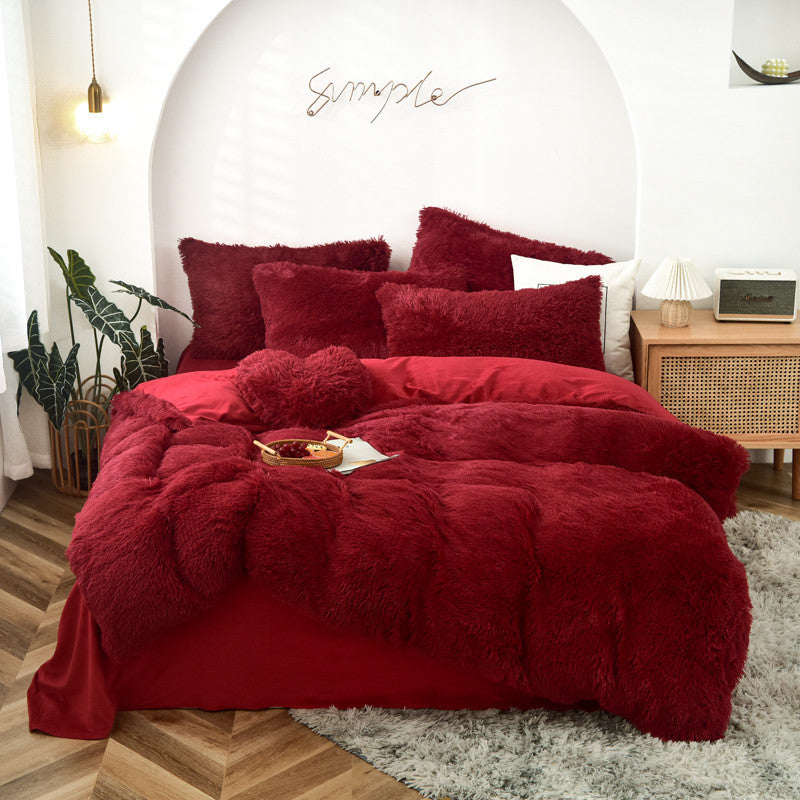 HKM-261779 Mink Velvet Four-Piece Bedding Set with Flat Sheet, Quilt Cover, and Pillowcases