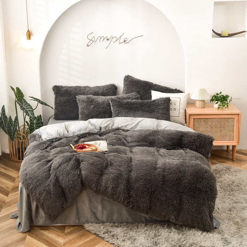 HKM-261779 Mink Velvet Four-Piece Bedding Set with Flat Sheet, Quilt Cover, and Pillowcases