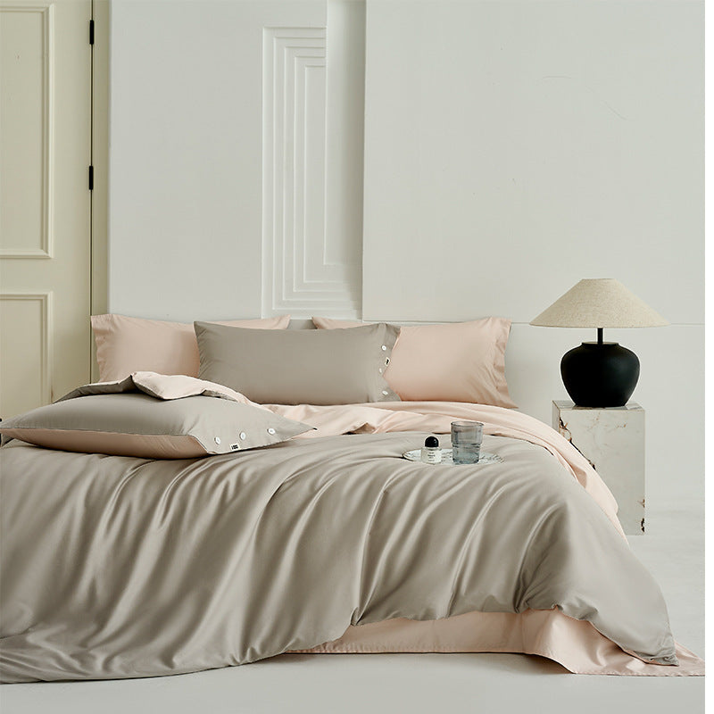 HKM-261779 Solid Color Pure Cotton Four Seasons Bedding Set – 4-Piece Quilt Cover, Bed Sheet, and Pillowcases