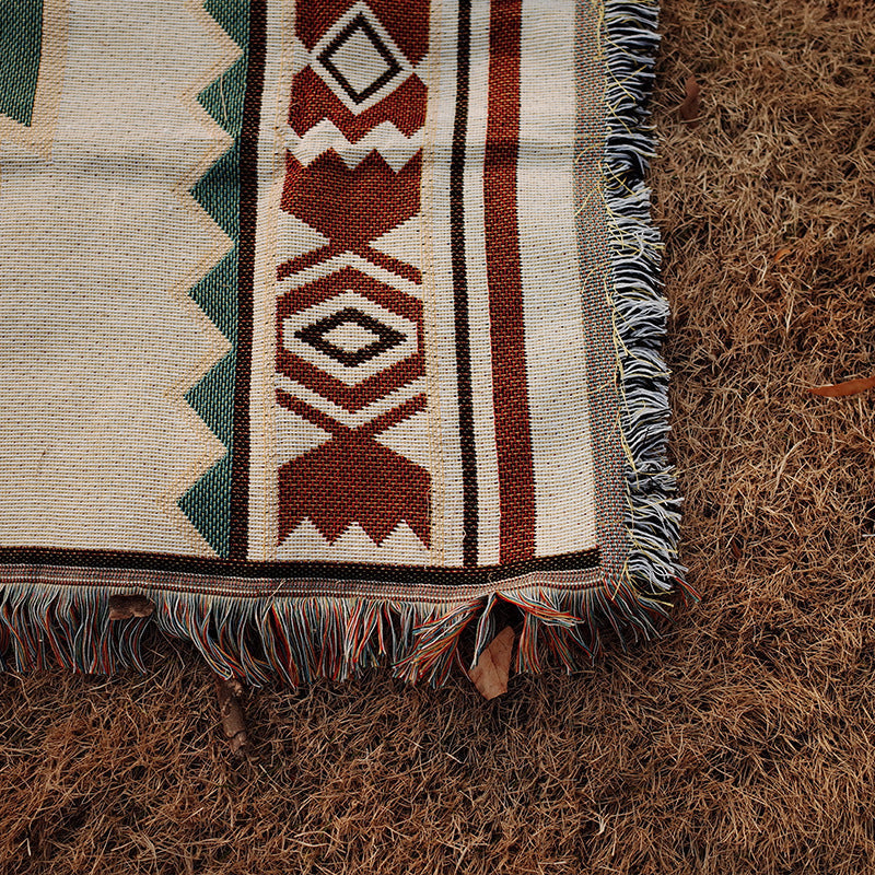 HKM-261843 Moisture-Proof Ethnic Style Picnic Mat in Beige and Red - Multiple Sizes Available
