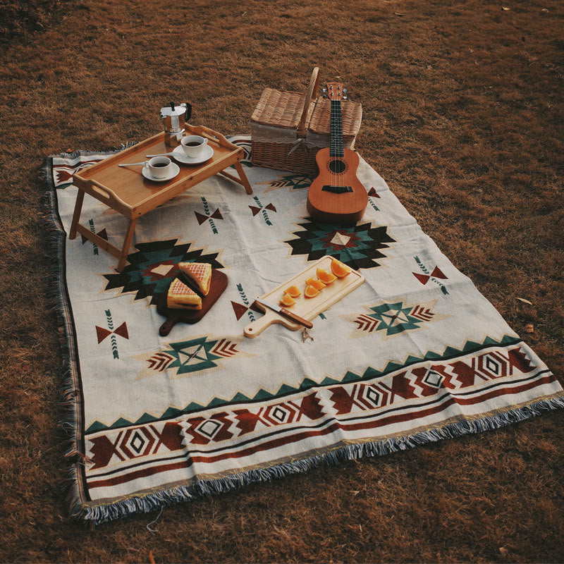 HKM-261843 Moisture-Proof Ethnic Style Picnic Mat in Beige and Red - Multiple Sizes Available