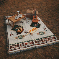 HKM-261843 Moisture-Proof Ethnic Style Picnic Mat in Beige and Red - Multiple Sizes Available