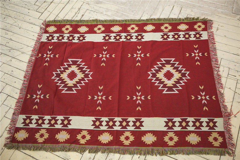 HKM-261843 Moisture-Proof Ethnic Style Picnic Mat in Beige and Red - Multiple Sizes Available