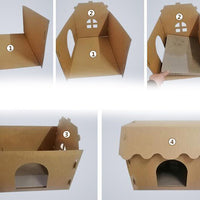HKM-262227 Double-Layer Corrugated Pet Cat Litter House - Villa Nest Design in Large and Medium Sizes