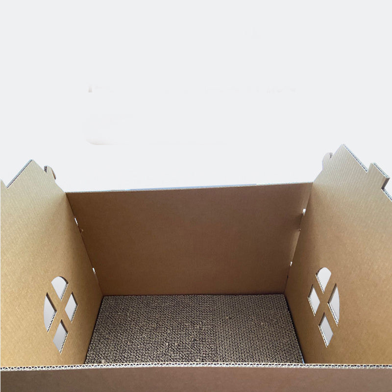 HKM-262227 Double-Layer Corrugated Pet Cat Litter House - Villa Nest Design in Large and Medium Sizes