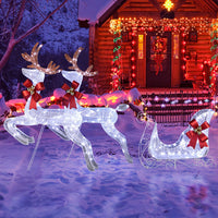 HKM-262227 Lighted Reindeer and Sleigh Holiday Decoration Set, Weatherproof with 270 LEDs, Indoor and Outdoor Use