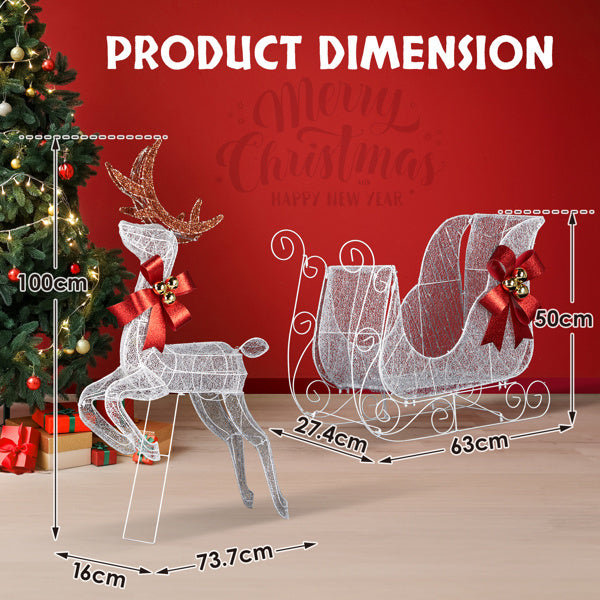 HKM-262227 Lighted Reindeer and Sleigh Holiday Decoration Set, Weatherproof with 270 LEDs, Indoor and Outdoor Use