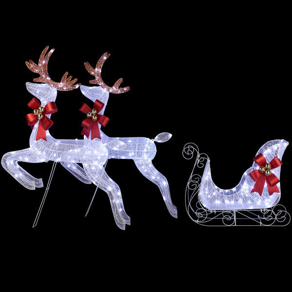 HKM-262227 Lighted Reindeer and Sleigh Holiday Decoration Set, Weatherproof with 270 LEDs, Indoor and Outdoor Use
