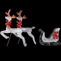 HKM-262227 Lighted Reindeer and Sleigh Holiday Decoration Set, Weatherproof with 270 LEDs, Indoor and Outdoor Use