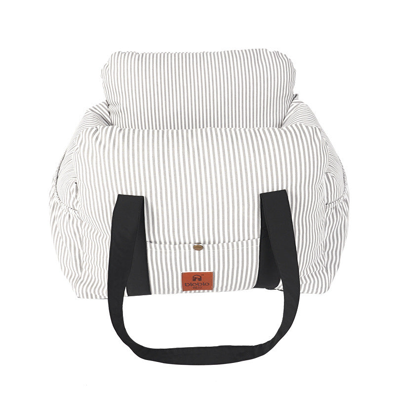 HKM-262291 Pet Car Dog Kennel – 55x52x33CM - Safety Carrier for Pets up to 14 Pounds - Yarn-Dyed Fabric, Striped Gray, Polka Dot Gray, Blue