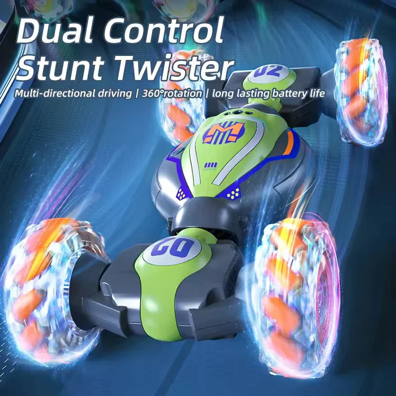 HKM-262355 1/18 Scale Electric Four-Wheel Drive Stunt Car with Lights & Music, Dual Remote Control and Gesture Sensing