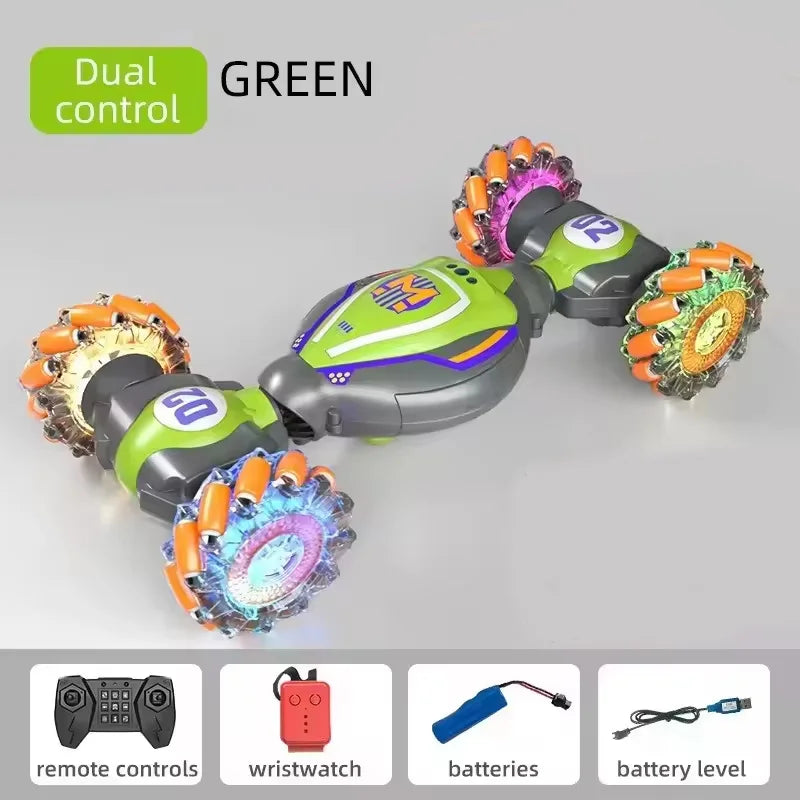 HKM-262355 1/18 Scale Electric Four-Wheel Drive Stunt Car with Lights & Music, Dual Remote Control and Gesture Sensing
