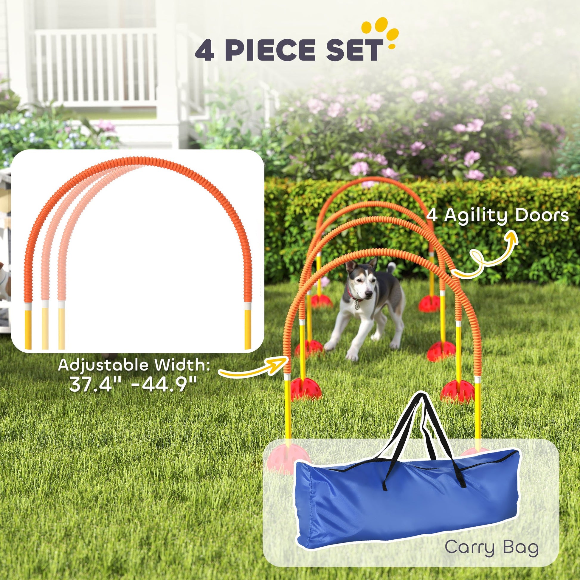 HKM-262419 4-Piece Portable Dog Agility Equipment Set with Adjustable Width Doors and Carry Bag, Easy Assembly