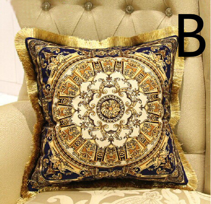 HKM-262419 Fringed Gold Velvet Cushion Cover with Tassel Detail