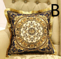 HKM-262419 Fringed Gold Velvet Cushion Cover with Tassel Detail