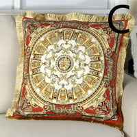 HKM-262419 Fringed Gold Velvet Cushion Cover with Tassel Detail